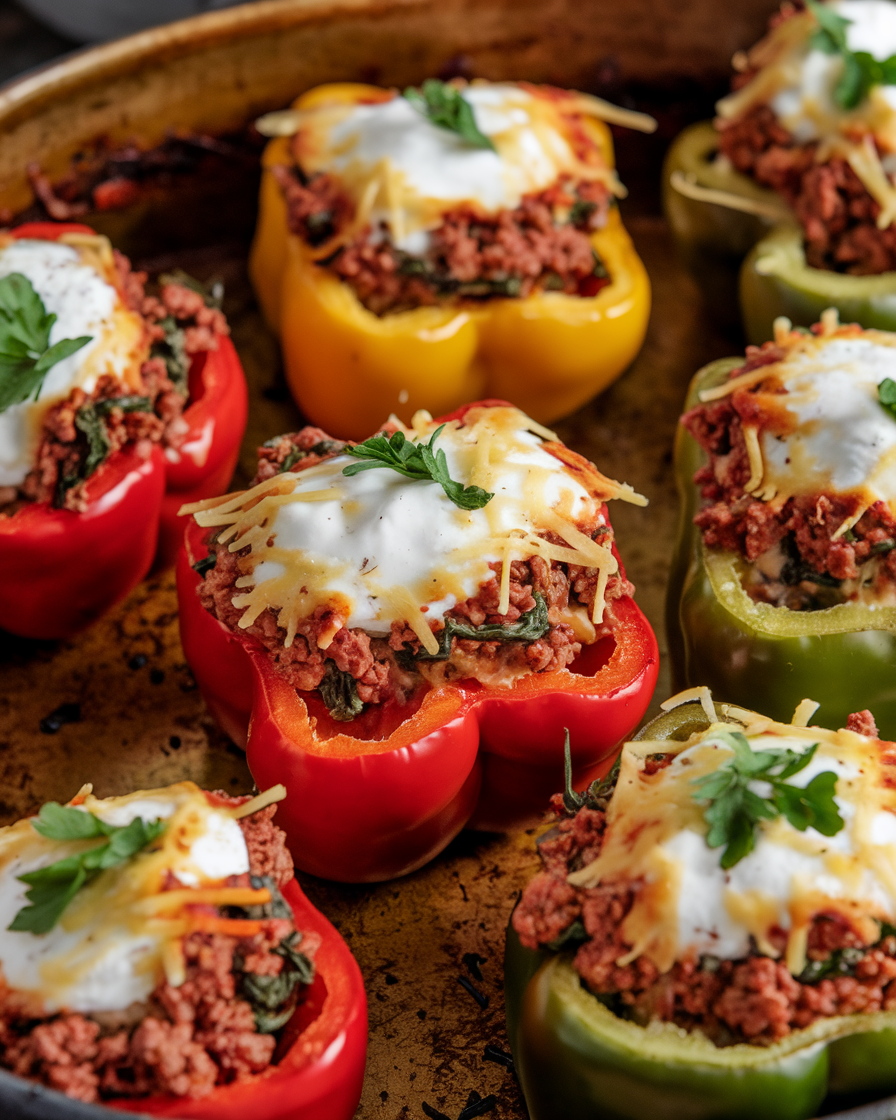 Keto Stuffed Bell Peppers with Creamy Spinach & Cheese