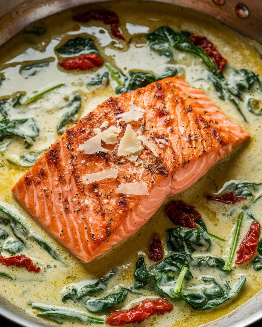 Creamy Tuscan Salmon with Spinach and Sun-Dried Tomatoes