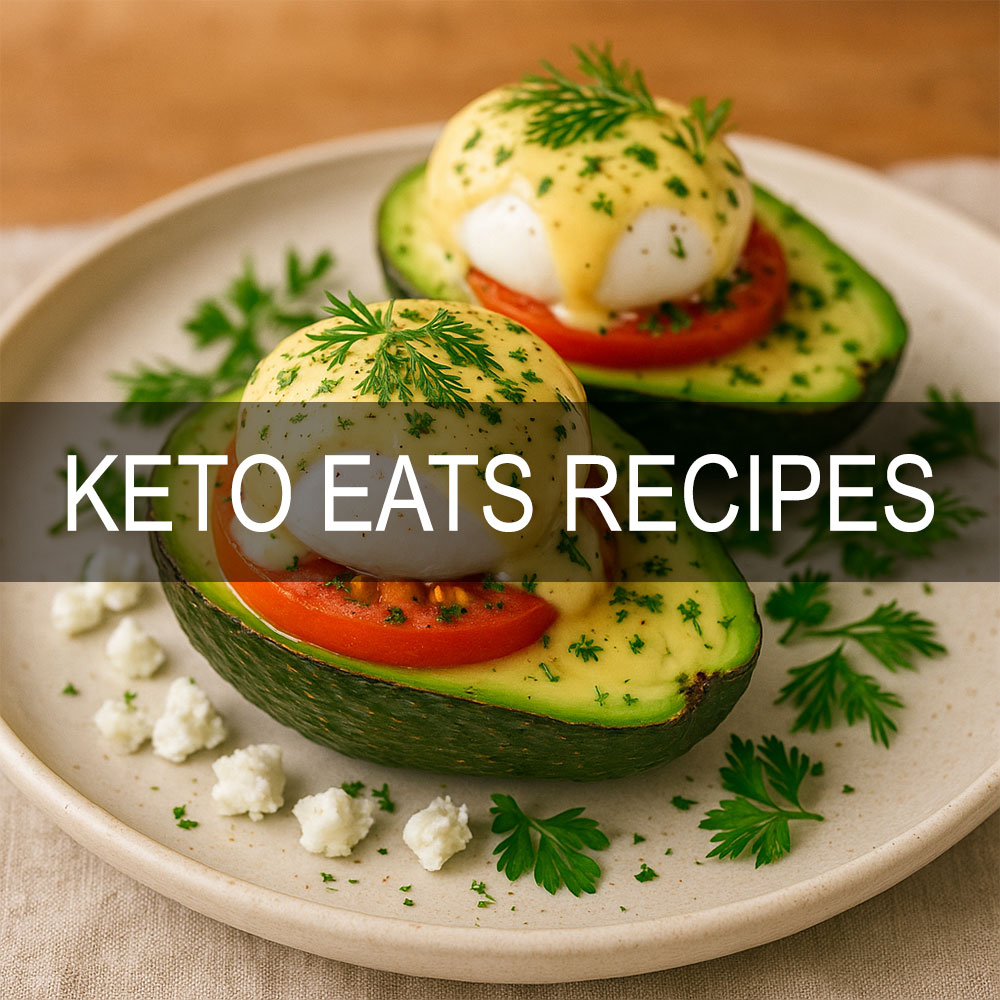 Keto Greek Avocado Benedict with poached eggs, feta, tomato, and lemon-herb hollandaise
