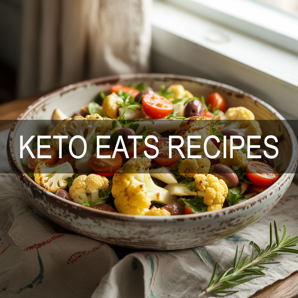 Roasted Cauliflower and Olive Salad with garlic herb oil and cherry tomatoes in a rustic bowl