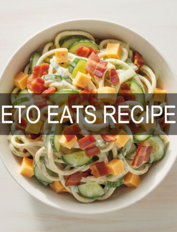 Keto bacon ranch pasta salad with noodles, bacon, cheddar, cucumber, and green onions