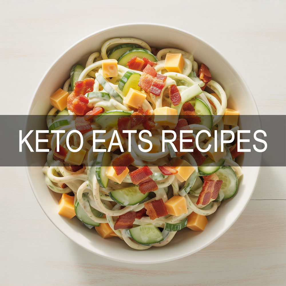 Keto bacon ranch pasta salad with noodles, bacon, cheddar, cucumber, and green onions