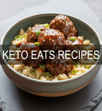 Keto teriyaki beef meatballs with sesame cauliflower rice in a bowl