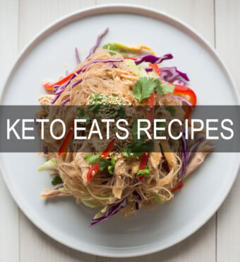 Spicy Thai keto noodle salad with kelp noodles, chicken, and peanut dressing